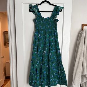 Hill House Home Nap Dress in Green Floral Spaceships